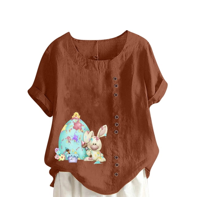 Birdeem Womens Summer Oversize Casual Round-Neck Short Sleeve Flower Printing Loose Shirt Tops