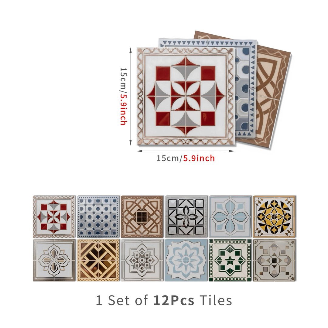 12 Pcs Foaming Board Vinyl Tiles Stickers Wall Decals 5.91" x 5.91" Waterproof Peel and Stick Backsplash Living Room DIY Decor Sticker