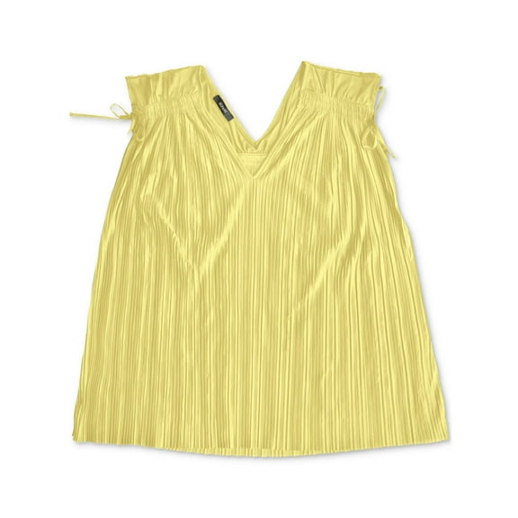 Alfani Womens Pleated Sleeveless Blouse Top, Yellow, Medium