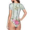 thumbnail image 3 of Uemuo Vintage Wood with Floral Pattern Women's One Piece Short Sleeve Swimsuit Rash Guard Surfing Modest Quick-drying Swimsuit Beach Essentials-Medium, 3 of 9