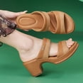 thumbnail image 5 of Heeled Sandals for Women Fashion Color Block Slip on Slides Shoes Open Toe Comfy Arch Support Breathable Footbed Dress Heels Brown Size 7, 5 of 7