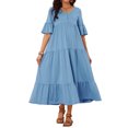 thumbnail image 2 of INSPIRE CHIC Women's Maternity Maxi Dress Short Sleeves V Neck Ruffled Sleeve for Photoshoot 2XL Blue, 2 of 6
