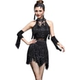thumbnail image 3 of ZX Robe de Danse pour Femmes avec Strass, Paillettes, Franges, Robe de Fête, Salsa Latine, Danse de Salon, Ensemble de 4 Pcs, Haute Qualité, 3 of 5