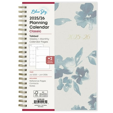 Blue Sky 2025-2026 Academic Year Weekly and Monthly Planner Calendar, July 2025 - June 2026, 12-Month, 5" x 8", Flexible Cover, Wirebound, Laminated Tabs, Bakah Blue