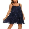 thumbnail image 2 of PENGXIANG Femmes Couches Volants Gâteau Robe Paillettes Spaghetti Sangle Mini Robe Backless Parti Danse Robe Cami, 2 of 7
