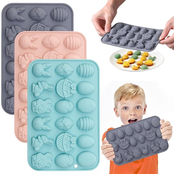 CoreLiving Easter Silicone Candy Mold 18-Cavity Egg and Rabbit Shape for Chocolate, Gummies, and Baking, Flexible Non-Stick Wax Melt Tray for Spring Holiday Treat Making
