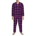 thumbnail image 3 of Balery Purple Black Plaid Pijama para Hombre de Dos Piezas con Manga Larga, Conjunto de Dormir y Descanso Suave con Bolsillos-XX-Large, 3 of 7