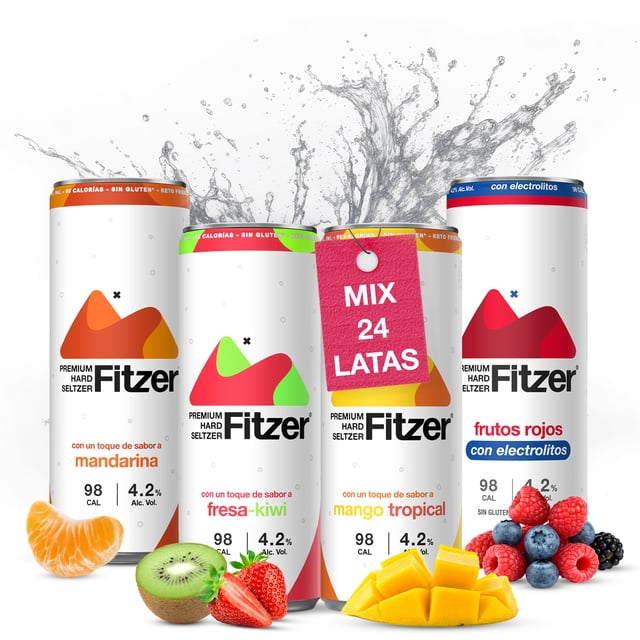 FITZER Agua Mineral con Alcohol Destilado y Sabor Natural - 24 Latas de 355 ml - Mix Pack
