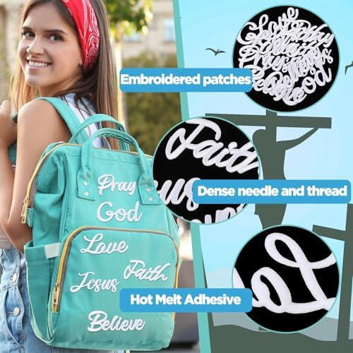 Lyrow 12 Pcs Christian Iron on Patches for Hat 4-6 Inch Embroidered Christian Patches Bulk Easter Motivational Religious Sew On Applique for Clothes Backpack DIY Accessories(White)
