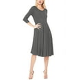 thumbnail image 2 of Women's Plus Size Round Neck 3/4 Sleeves Solid A-Line Midi Dress, 2 of 4