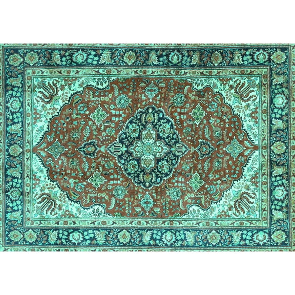 Ahgly Company Machine Washable Indoor Rectangle Medallion Turquoise Blue Traditional Area Rugs, 5' x 7'
