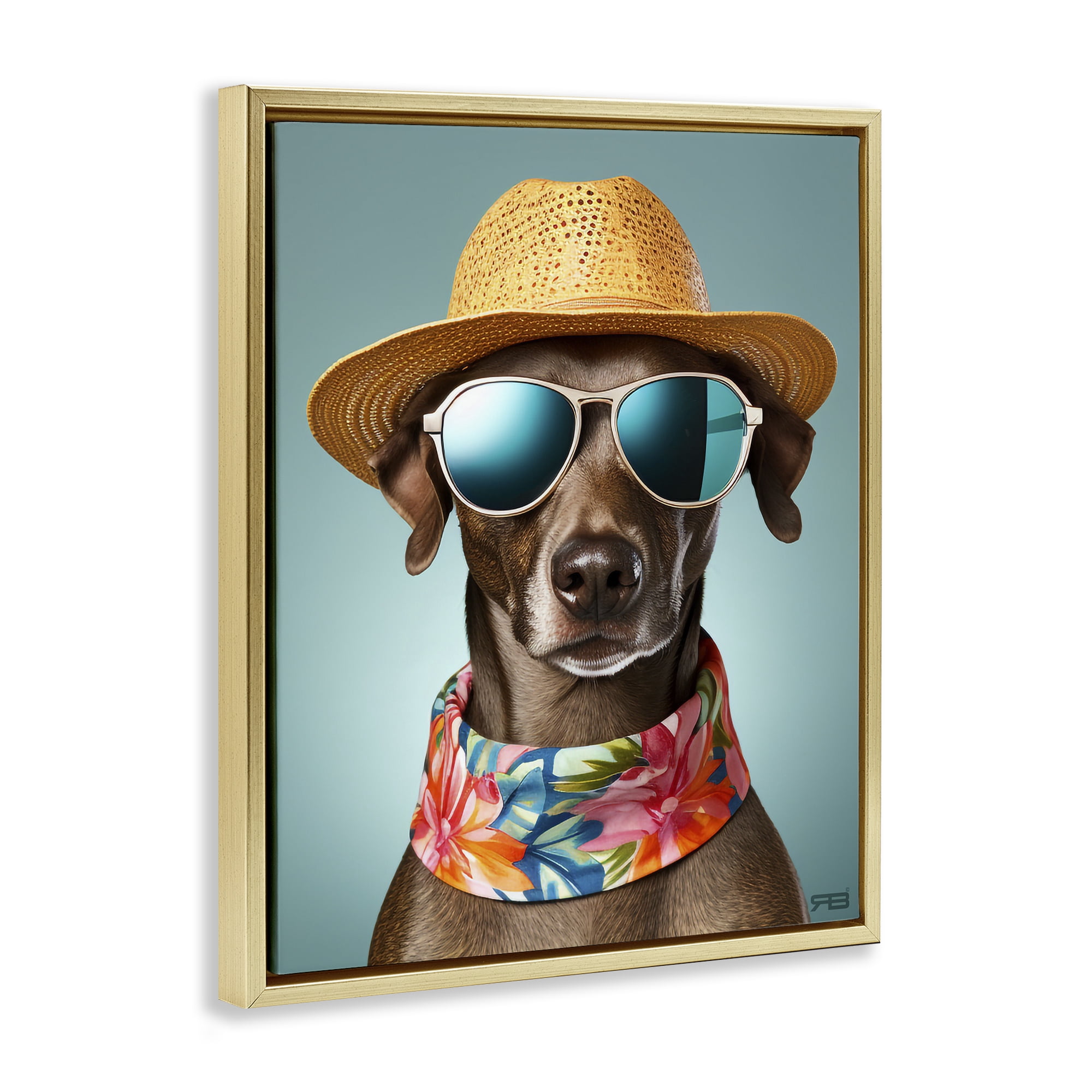 Stupell Industries Beach Ready Pup Animals & Insects Painting Gold Floater Framed Canvas Art Print Wall Art, 25 x 31