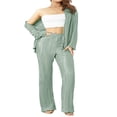 thumbnail image 4 of Women‘s Lounge Set  Textured Solid Color Long Sleeve Shirts Tops and Pants, 4 of 9