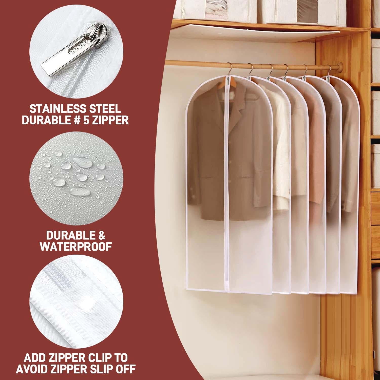 HongKeJi 10 Pack Large Clear Garment Bags-Moth Proof Garment Bags, Garment Cover, Hanging, Dress Garment Bags Storage for Travel (24 x 40 in)