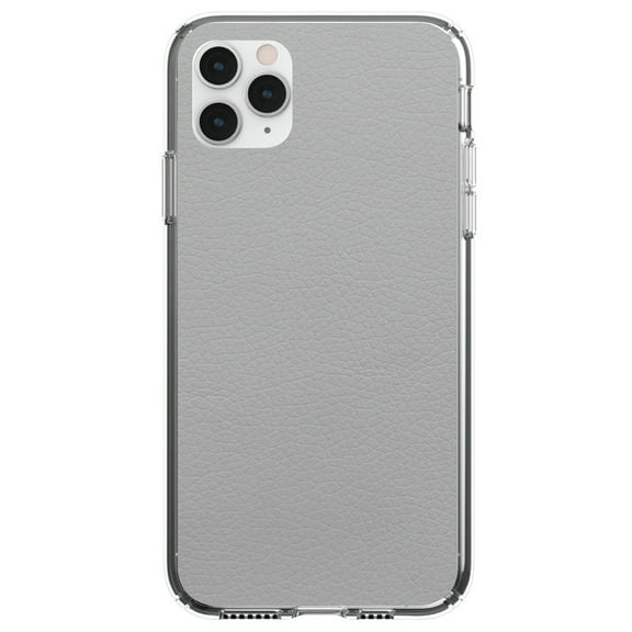 DistinctInk Clear Shockproof Hybrid Case for iPhone 11 (6.1" Screen) - TPU Bumper, Acrylic Back, Tempered Glass Screen Protector - Lt Grey Faux Leather Print Design - Printed Faux Leather Image