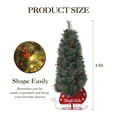 thumbnail image 3 of Senfot 4.5ft Artificial Christmas Tree, Small Pre-Lit Snow Flocked Christmas Tree, Holiday Xmas Tree with 85 LED Lights, Holiday Sleigh Shape Base, Red Berry Clusters,Pine Cones, 3 of 8