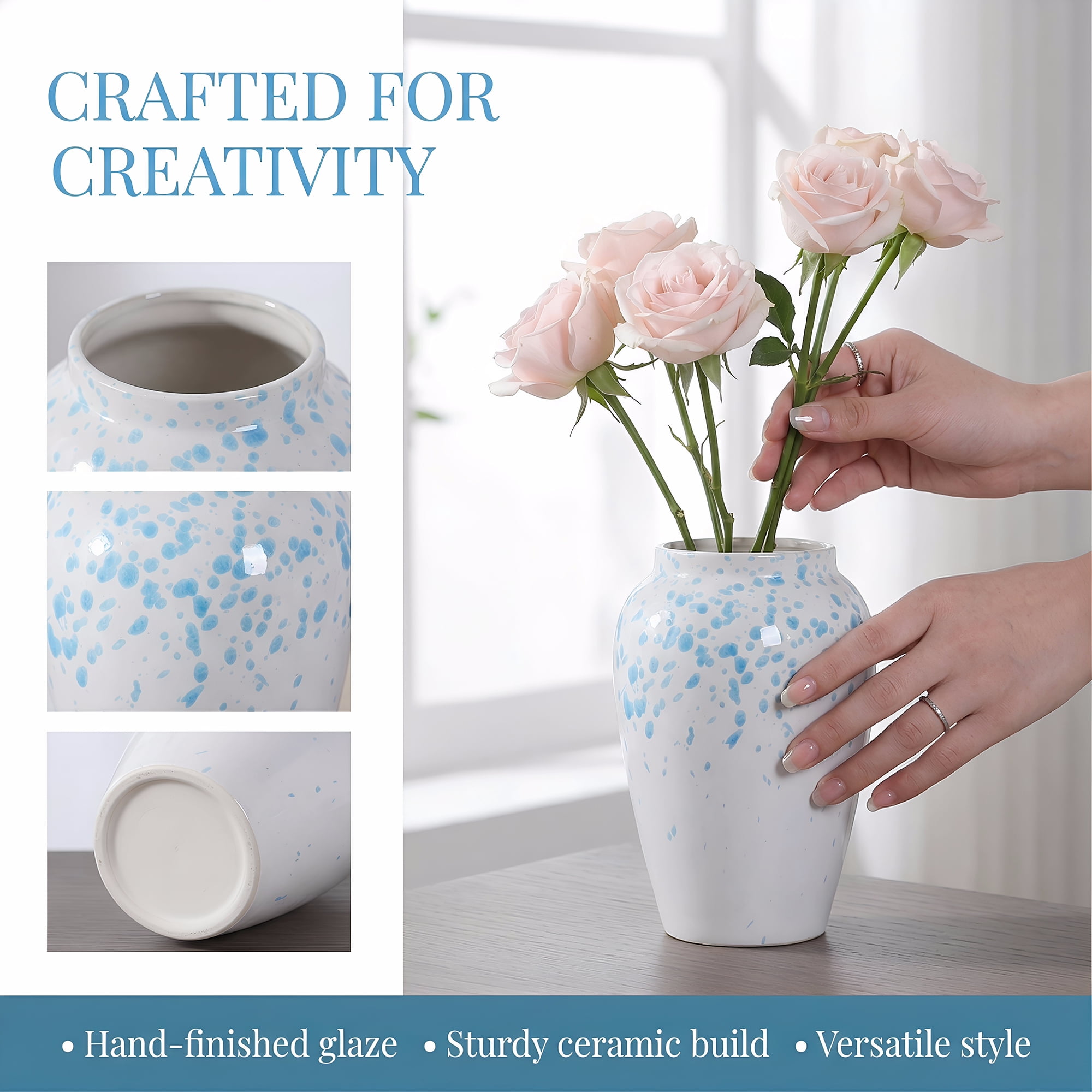 Unique Bargains Modern Flower Vase Matte Ribbed Decorative Retro Round Bottle White