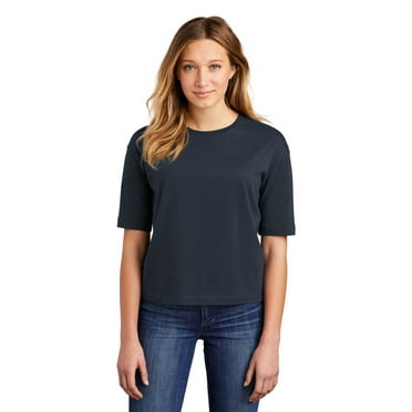 District Adult Female Women Plain Elbow Sleeves T-Shirt New Navy X-Large
