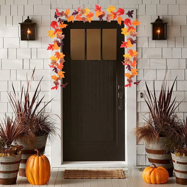 Guirnalda artificial de otoño de hoja de arce de Halloween | Hojas de arce multicolor de plástico y seda | Decoración flexible para otoño y fiesta | Planta Artificial Colgante de 39.4in | 1 Pieza