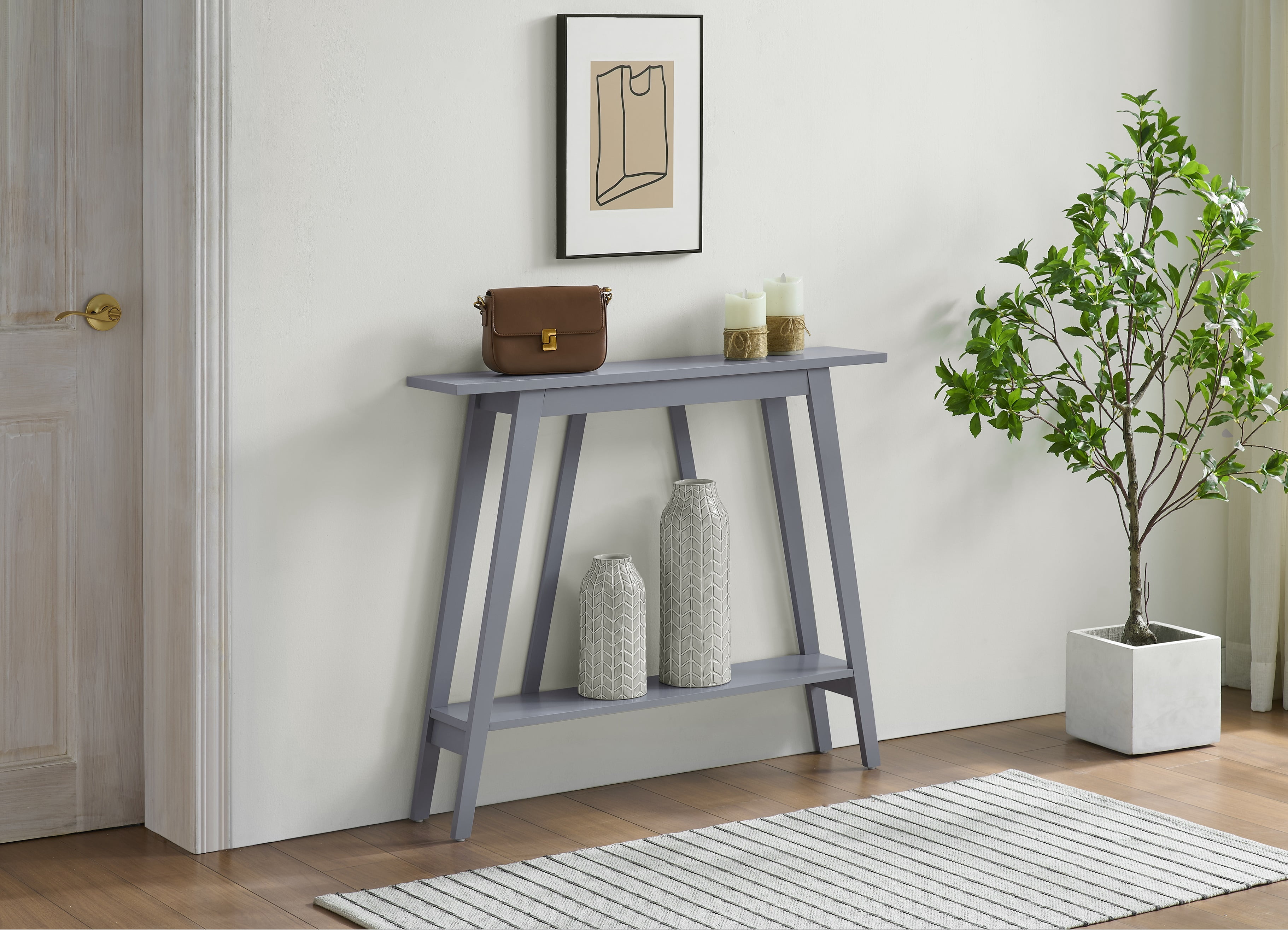 Kings Brand Furniture Conway Console Table - Functional Narrow Wood Accent Entryway Table with Storage Shelf for Hallway, Front Hall, Entryway, Living Room, Kitchen (Gray)