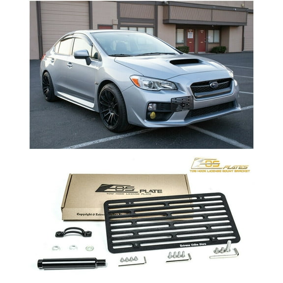 Extreme Online Store Replacement for 2015-2017 Subaru WRX & STi | EOS Plate Version 2 Full Sized Front Bumper Tow Hook License Relocator Mount Bracket Tow-240-V2
