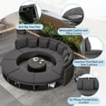 thumbnail image 4 of 9 Pieces Outdoor Patio Furniture Sets, Circular Outdoor Rattan Wicker Sectional Sofa Lounge with Tempered Glass Coffee Table,Storage Box, 6 Pillows for Courtyard Garden, Balcony Poolside, Grey, 4 of 8