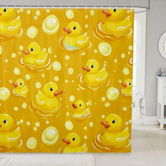 Yellow Rubber Duck Shower Curtain Cute Bath Duckies with Bubbles Waterproof Fabric Bathroom Decor 71x71 inches