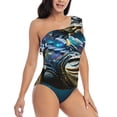 thumbnail image 3 of Honeii Starry Sky Colorful Crocodile for women's one-piece swimsuit featuring a chic one-shoulder design experience elegance and style in the water-XX-Large, 3 of 6