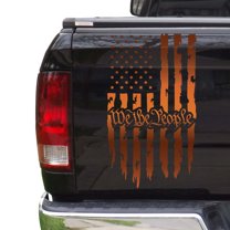 We The People Distressed American USA US Flag Truck Tailgate Vinyl Decal Preamble of the US Constitution Compatible with most Pickup Trucks - Rear Car Sticker (11" x 20", Copper (Metallic))