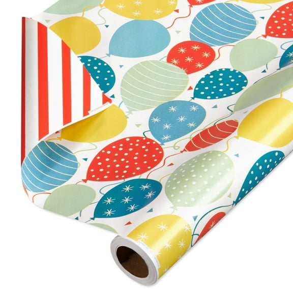 American Greetings 175 sq. ft. Reversible Wrapping Paper for Birthdays and All Occasions, Birthday Balloons (1 Roll, 30 in x 70 ft.)