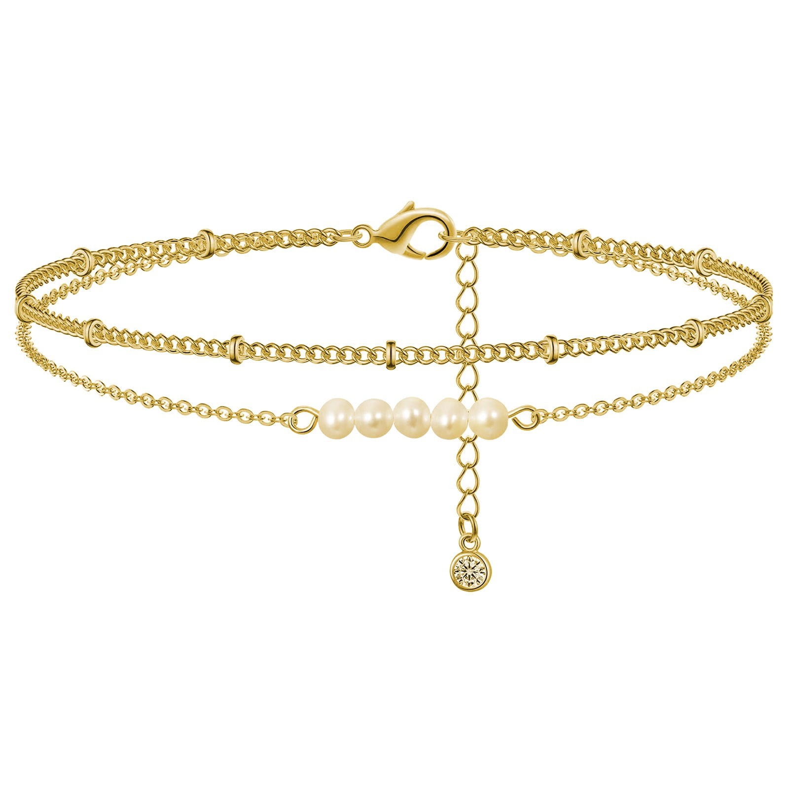 keusn boho double gold chains women pendant beads h bracelet for foot anklets layer pearl anklets ankle beach bracelet