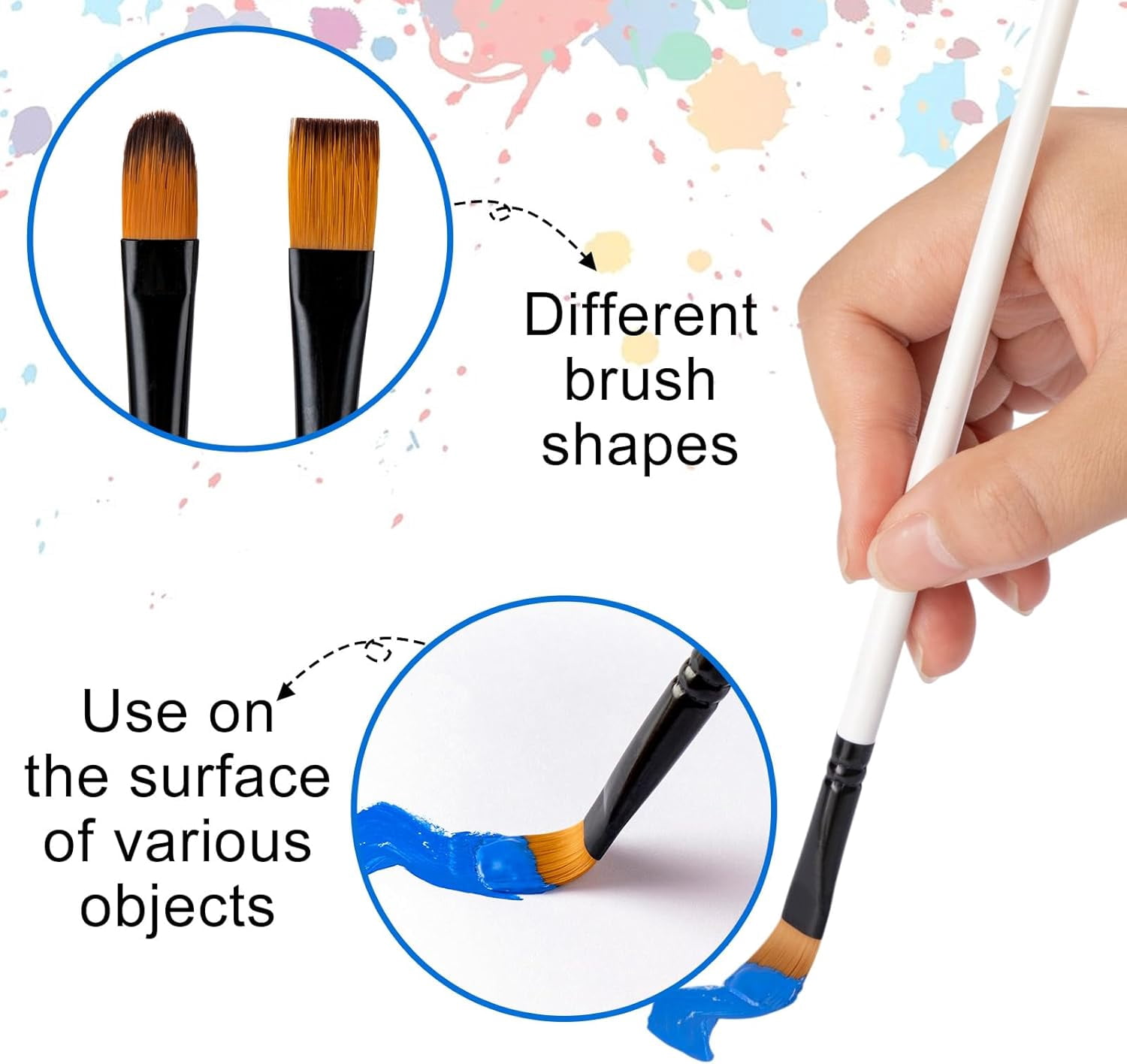 JJEAN-Flat Filbert Paint Brushes Set, 24 Pcs Nylon Paintbrushes for Acrylic Watercolor Oil Gouache, Craft Detail Face Body Painting Artist Kit, Paint by Number Brushes