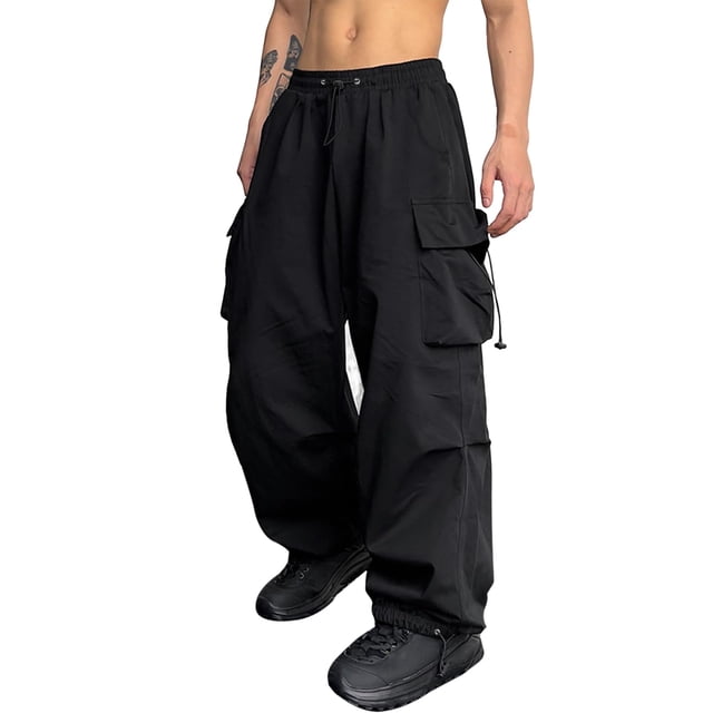 Pantalones cargo ZAFUL con bolsillo plano en paracaídas para hombre, color negro XL
