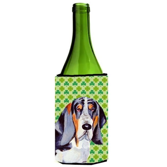 Basset Hound St. Patricks Day Shamrock Portrait Wine bottle sleeve Hugger