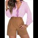 thumbnail image 2 of Camisas A Rayas con Botones para Mujer, Camisas de Vestir, Camisas Informales de Larga con Cuello y Bolsillo para Oficina. Rosa L, 2 of 8