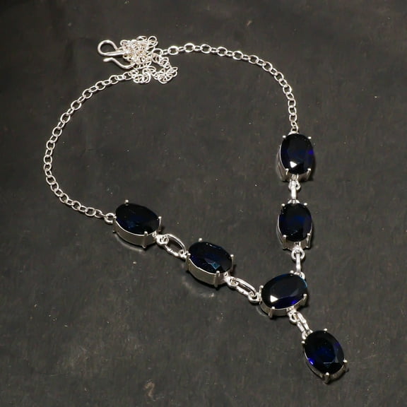 Iolite Gemstone Necklace Adjustable Chain Oval Shape Handmade Dainty Jewelry 18"