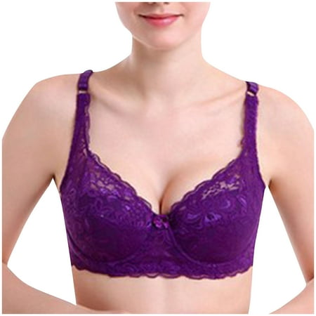 High Support Sports Bras for Women Convertible Bra Feature V-Neck Demi & Balconette Bra Style W-419 Hook and Eye Closure Wirefree T-Shirt Bra Purple 90