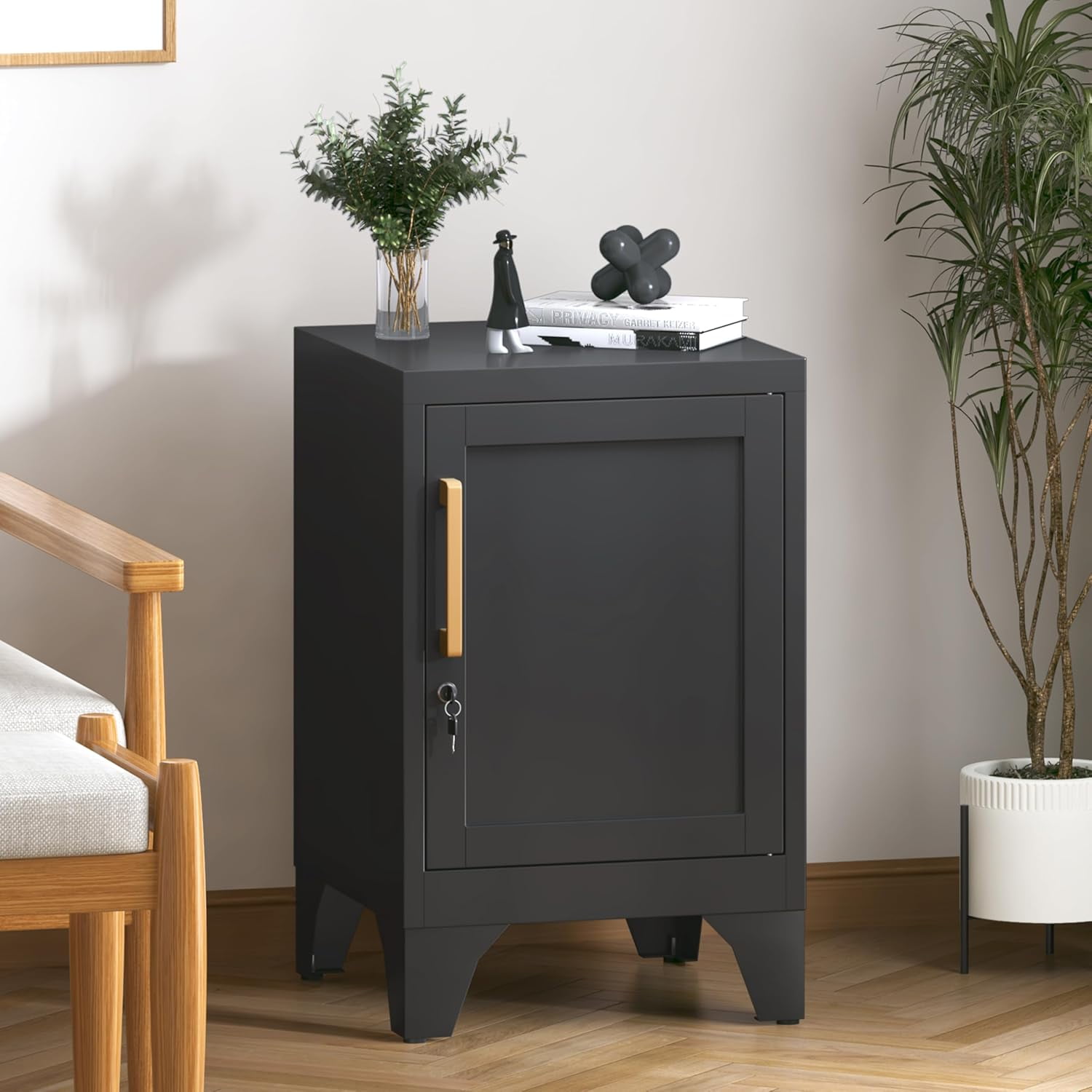 Black Metal Storage Locker with Adjustable Shelf & Removable Legs - 2-Tier Utility Cabinet for Bedroom, Home, Office (Easy Assembly)