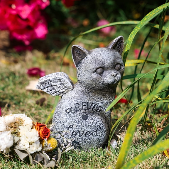 LAMIRO Cats Puppy Pet Memorial Stone with Solar Lights,Cat Memorial Gift,Headstones for Cats or Loss of Cat Sympathy Gift,Sleeping Cat Stepping Stone