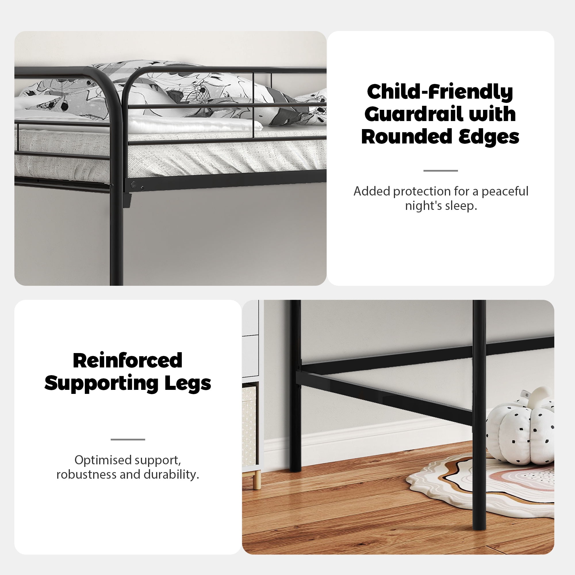 Aukfa Metal Loft Bed, Twin Size Loft Bed with Ladder for Kids Teens Junior, Black