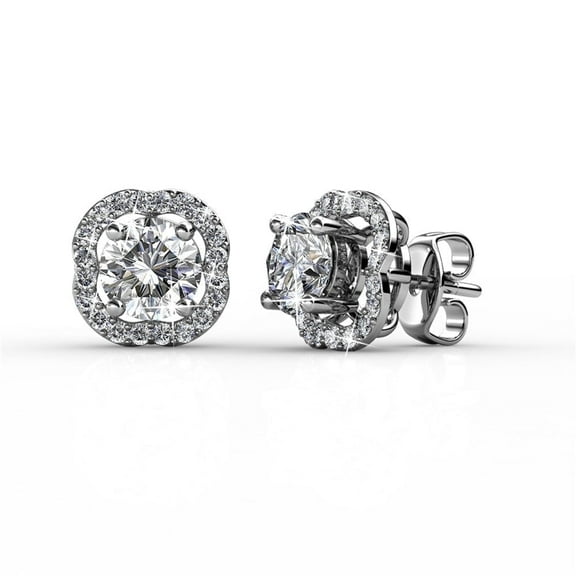 Cate & Chloe Haddie 18k White Gold Plated 2-in-1 Halo Women's Stud Earrings with Swarovski Crystals
