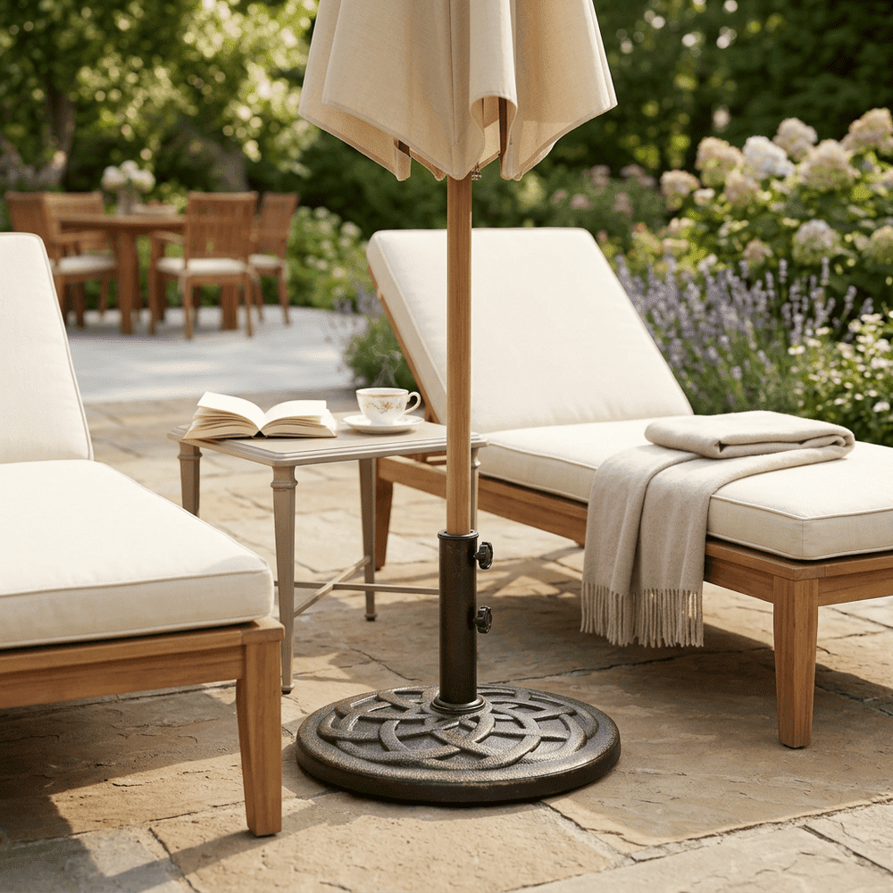 Heavy Duty Patio Umbrella Base Stand, Outdoor Market Umbrella Holder with 2 Removable Adapters, Fits Poles Up to 1.9 Inches for Yard, Deck & Garden
