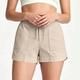 thumbnail image 6 of Women's Solid Lightweight Drawstring Casual High Waist Hiking Shorts Summer Workout Shorts With Pockets, Polyester | UKHCCC,Khaki M, 6 of 9
