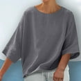 thumbnail image 3 of TKLPEHG Womens 3/4 Sleeve Dressy Tops Crew Neck Three-quarter Sleeve Tshirt Summer Classic Solid Color Tshirt Loose Fitted Basic Tops Casual Blouses (Dark Gray,XXL), 3 of 6