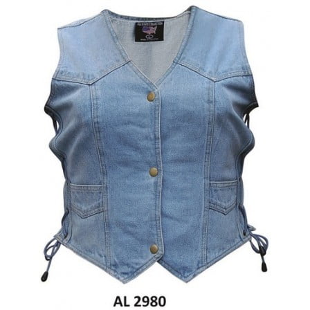 - Ladies Girls Fashion XS Size Bike Riding Style Blue Denim Vest 2 Front Pockets With Side Laces