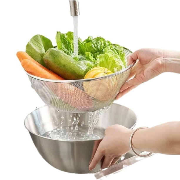 Juego de 2 coladores de acero inoxidable | Cestas de colador de malla fina para cocina | Lavadora de arroz y escurridor de pasta | Resistente a la oxidación | 19x19x8cm | Accesorio de cocina casera