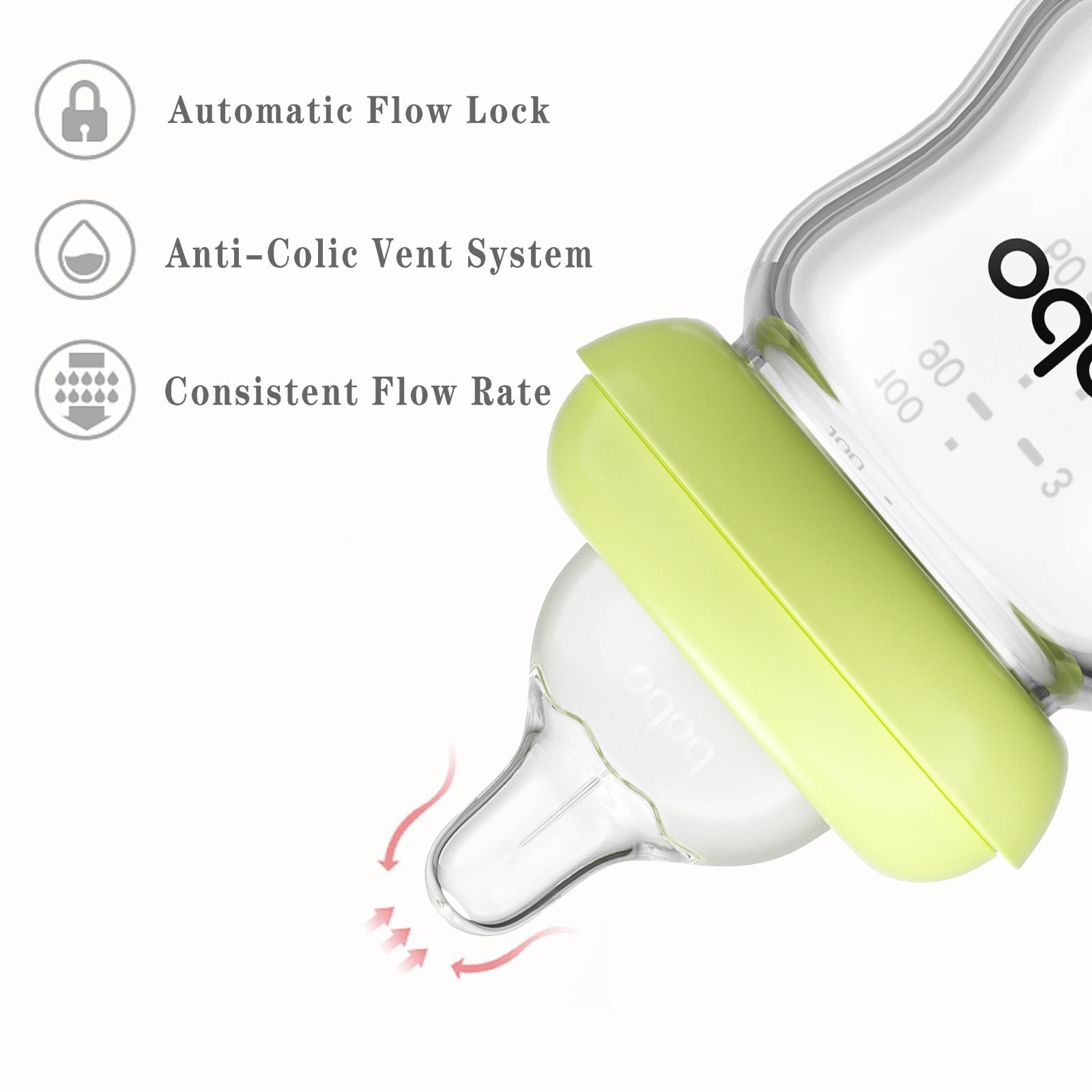 YOHKOH Baby Bottles Slow Flow Nipples,Newborn Bottles Glass Anti Colic,Green,4 oz/2 Pack