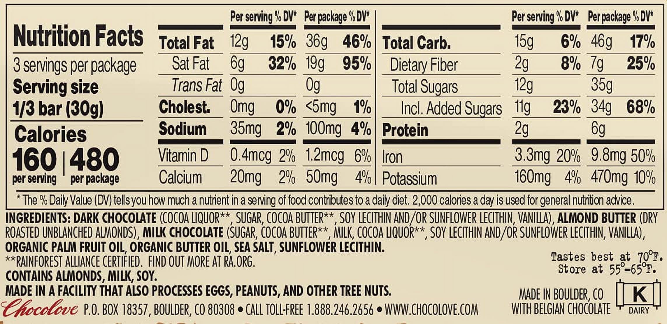 Chocolove, Salted Almond Butter in Dark Chocolate, 55% Cocoa, 3.2 oz Pack of 3
