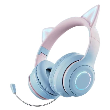 GoldCister LED Cat Ear Headphones Mic RGB Lighting Foldable Headset With Mic And Volume Control Stereo Sound Over-Ear Headphones For Girls comfy