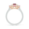 thumbnail image 2 of ANGARA Natural Oval 1 ct Ruby Double Halo Two Tone Ring with Pink Sapphire in 14K White & Rose Gold for Women (Size-7x5mm) | July Birthstone, Anniversary, Jewelry Gift for Women | Natural Ruby Ring, 2 of 9